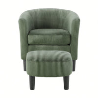 Stylish Upholstered Accent Chair With Ottoman - Cozy Corduroy Armchair For Living Room, Bedroom, And Office In White