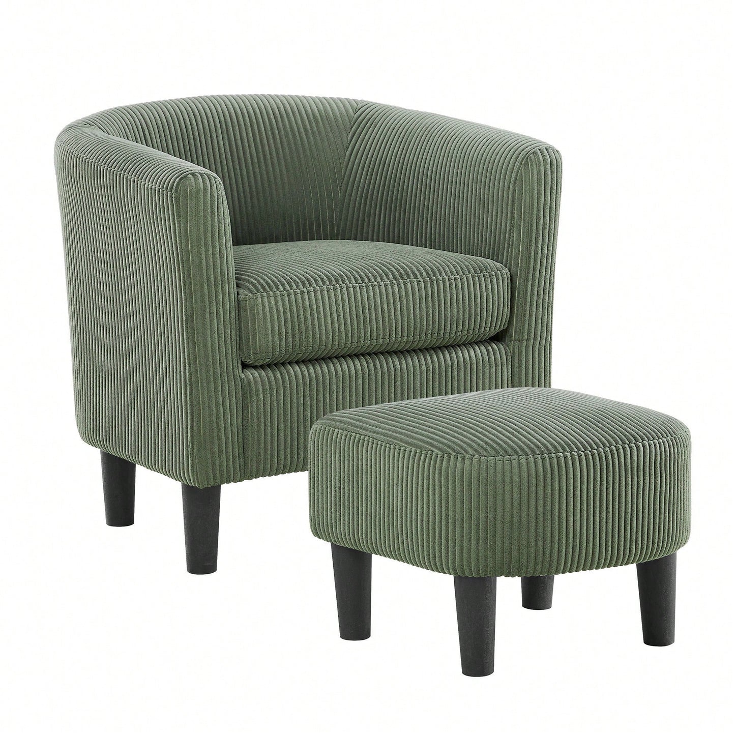 Stylish Upholstered Accent Chair With Ottoman - Cozy Corduroy Armchair For Living Room, Bedroom, And Office In White