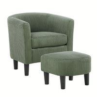 Stylish Upholstered Accent Chair With Ottoman - Cozy Corduroy Armchair For Living Room, Bedroom, And Office In White