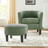 Stylish Upholstered Accent Chair With Ottoman - Cozy Corduroy Armchair For Living Room, Bedroom, And Office In White