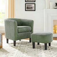 Stylish Upholstered Accent Chair With Ottoman - Cozy Corduroy Armchair For Living Room, Bedroom, And Office In White