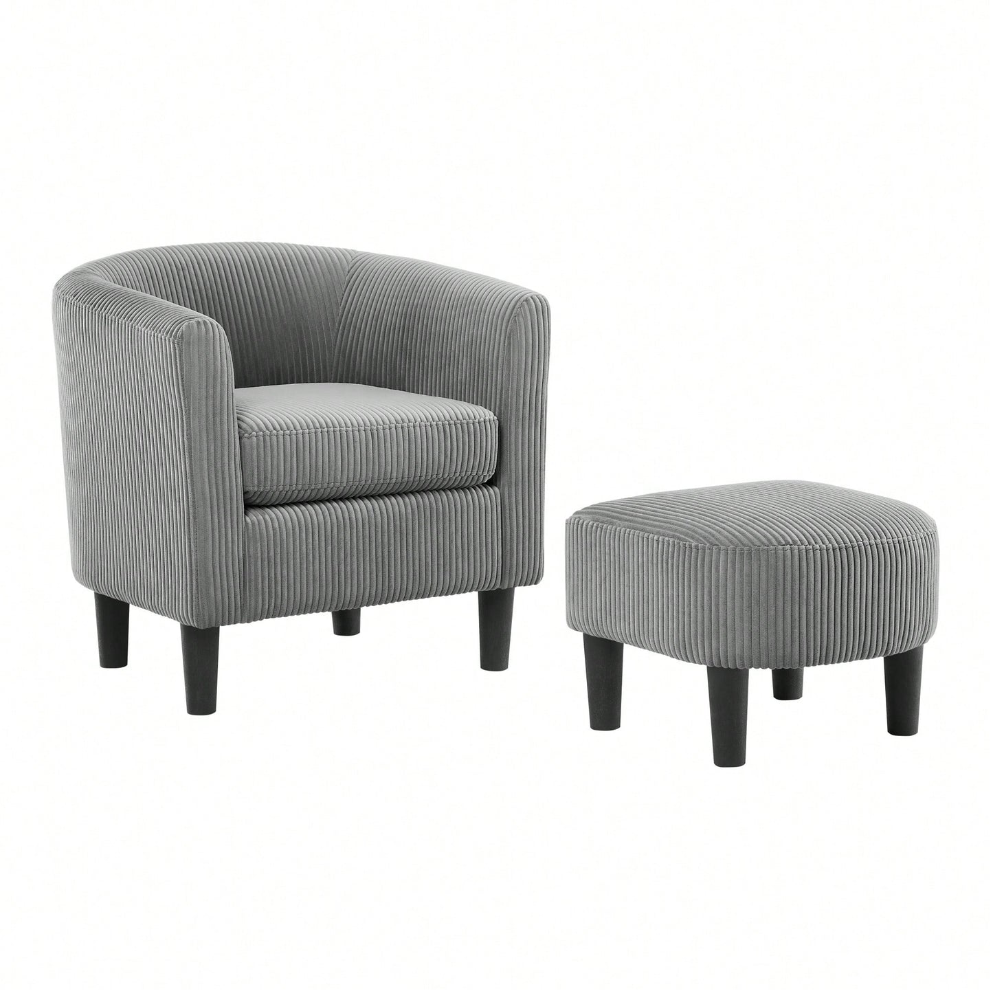 Stylish Upholstered Accent Chair With Ottoman - Cozy Corduroy Armchair For Living Room, Bedroom, And Office In White
