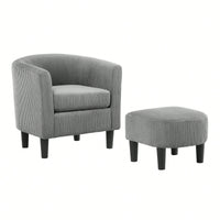 Stylish Upholstered Accent Chair With Ottoman - Cozy Corduroy Armchair For Living Room, Bedroom, And Office In White