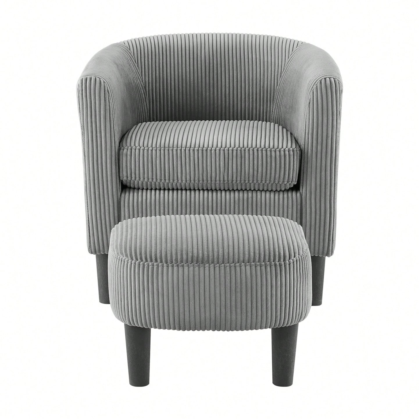 Stylish Upholstered Accent Chair With Ottoman - Cozy Corduroy Armchair For Living Room, Bedroom, And Office In White