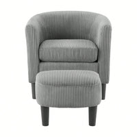 Stylish Upholstered Accent Chair With Ottoman - Cozy Corduroy Armchair For Living Room, Bedroom, And Office In White