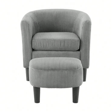 Stylish Upholstered Accent Chair With Ottoman - Cozy Corduroy Armchair For Living Room, Bedroom, And Office In White