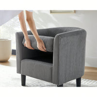 Stylish Upholstered Accent Chair With Ottoman - Cozy Corduroy Armchair For Living Room, Bedroom, And Office In White