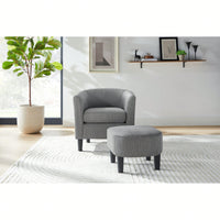 Stylish Upholstered Accent Chair With Ottoman - Cozy Corduroy Armchair For Living Room, Bedroom, And Office In White