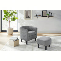 Stylish Upholstered Accent Chair With Ottoman - Cozy Corduroy Armchair For Living Room, Bedroom, And Office In White