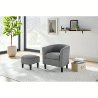 Stylish Upholstered Accent Chair With Ottoman - Cozy Corduroy Armchair For Living Room, Bedroom, And Office In White