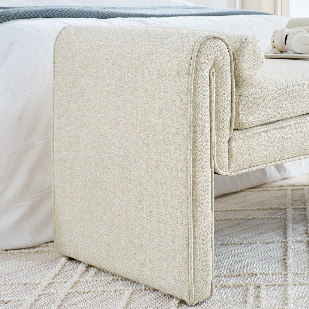 Large Beige Linen Fabric Bedroom Storage Stool With Ample Space - Versatile Seating For Bed End, Living Room, Or Entrance - 50.39 Inches