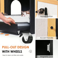 Stylish Cat Litter Box Enclosure And Hidden Washroom Furniture With Sisal Door - Black Kitty End Table And Litter Cabinet