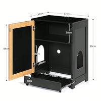 Stylish Cat Litter Box Enclosure And Hidden Washroom Furniture With Sisal Door - Black Kitty End Table And Litter Cabinet