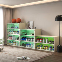 Stylish Glass Door Shoe Storage Cabinet For Sneakers With RGB LED Lighting