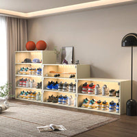 Stylish Glass Door Shoe Storage Cabinet For Sneakers With RGB LED Lighting