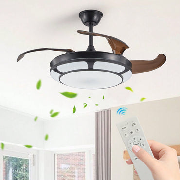 Sleek Retractable Ceiling Fan With LED Light - Modern Minimalist Design For Living Room, Bedroom & Dining Areas