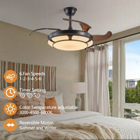 Sleek Retractable Ceiling Fan With LED Light - Modern Minimalist Design For Living Room, Bedroom & Dining Areas