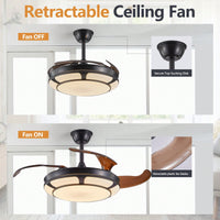 Sleek Retractable Ceiling Fan With LED Light - Modern Minimalist Design For Living Room, Bedroom & Dining Areas