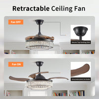 Modern LED Retractable Ceiling Fan With Remote Control - Quiet, Reversible Motor & 4 Blades For Kitchen, Bedroom, Dining Room, And Patio Use