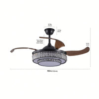 Modern LED Retractable Ceiling Fan With Remote Control - Quiet, Reversible Motor & 4 Blades For Kitchen, Bedroom, Dining Room, And Patio Use