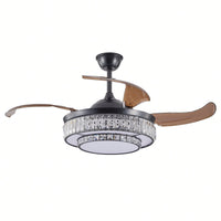 Modern LED Retractable Ceiling Fan With Remote Control - Quiet, Reversible Motor & 4 Blades For Kitchen, Bedroom, Dining Room, And Patio Use