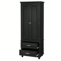 Sleek Black Tall Storage Cabinet With Double Drawers For Bathroom And Office Organization