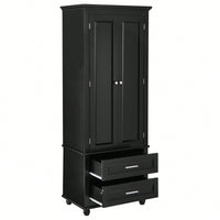 Sleek Black Tall Storage Cabinet With Double Drawers For Bathroom And Office Organization