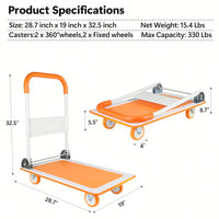 Versatile Foldable Push Cart Dolly With 360° Swivel Wheels - Heavy-Duty Moving Platform Hand Truck, 330lb Capacity, Easy Storage Solution