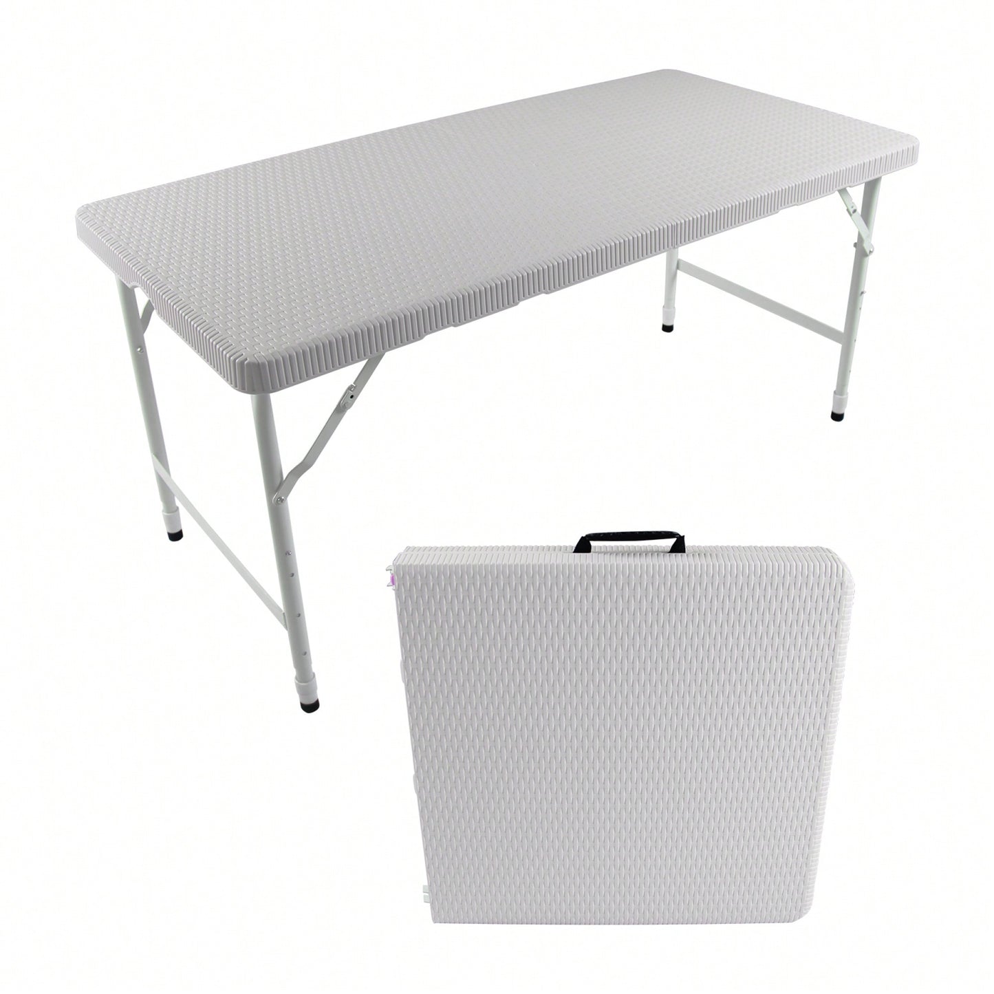 Versatile 4ft Rattan Folding Table For Indoor And Outdoor Use - Stylish Portable White Plaited Design