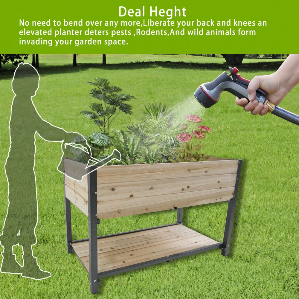 45-Inch Iron-Wood Raised Garden Beds With Storage Racks - Ideal For Gardens, Backyards, Terraces, And Balconies