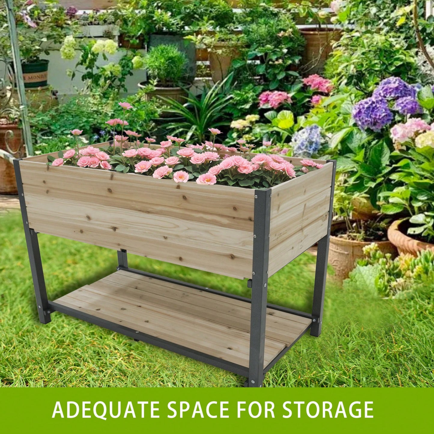45-Inch Iron-Wood Raised Garden Beds With Storage Racks - Ideal For Gardens, Backyards, Terraces, And Balconies