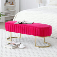 Chic Velvet Oval Upholstered Bench With Gold Metal Legs – 48" Modern Storage Ottoman For Bedroom, Living Room, Or Entryway - Beige