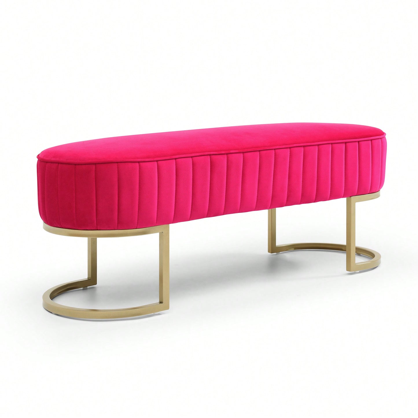 Chic Velvet Oval Upholstered Bench With Gold Metal Legs – 48" Modern Storage Ottoman For Bedroom, Living Room, Or Entryway - Beige