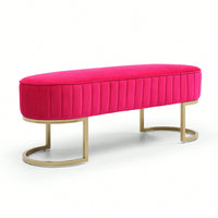 Chic Velvet Oval Upholstered Bench With Gold Metal Legs – 48" Modern Storage Ottoman For Bedroom, Living Room, Or Entryway - Beige