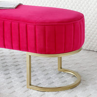 Chic Velvet Oval Upholstered Bench With Gold Metal Legs – 48" Modern Storage Ottoman For Bedroom, Living Room, Or Entryway - Beige