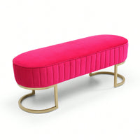 Chic Velvet Oval Upholstered Bench With Gold Metal Legs – 48" Modern Storage Ottoman For Bedroom, Living Room, Or Entryway - Beige