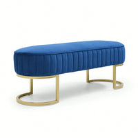 Chic Velvet Oval Upholstered Bench With Gold Metal Legs – 48" Modern Storage Ottoman For Bedroom, Living Room, Or Entryway - Beige