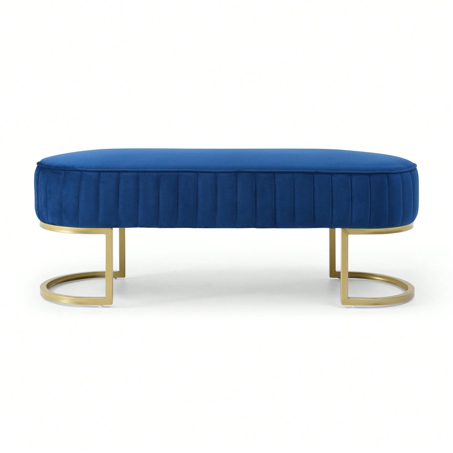 Chic Velvet Oval Upholstered Bench With Gold Metal Legs – 48" Modern Storage Ottoman For Bedroom, Living Room, Or Entryway - Beige