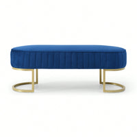 Chic Velvet Oval Upholstered Bench With Gold Metal Legs – 48" Modern Storage Ottoman For Bedroom, Living Room, Or Entryway - Beige