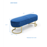 Chic Velvet Oval Upholstered Bench With Gold Metal Legs – 48" Modern Storage Ottoman For Bedroom, Living Room, Or Entryway - Beige