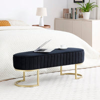 Chic Velvet Oval Upholstered Bench With Gold Metal Legs – 48" Modern Storage Ottoman For Bedroom, Living Room, Or Entryway - Beige