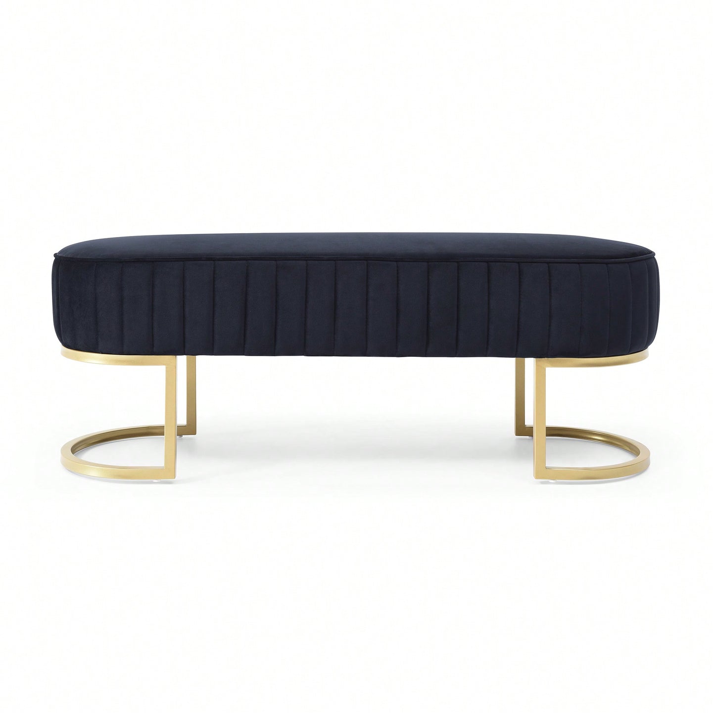Chic Velvet Oval Upholstered Bench With Gold Metal Legs – 48" Modern Storage Ottoman For Bedroom, Living Room, Or Entryway - Beige