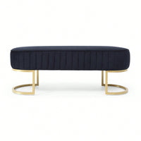 Chic Velvet Oval Upholstered Bench With Gold Metal Legs – 48" Modern Storage Ottoman For Bedroom, Living Room, Or Entryway - Beige