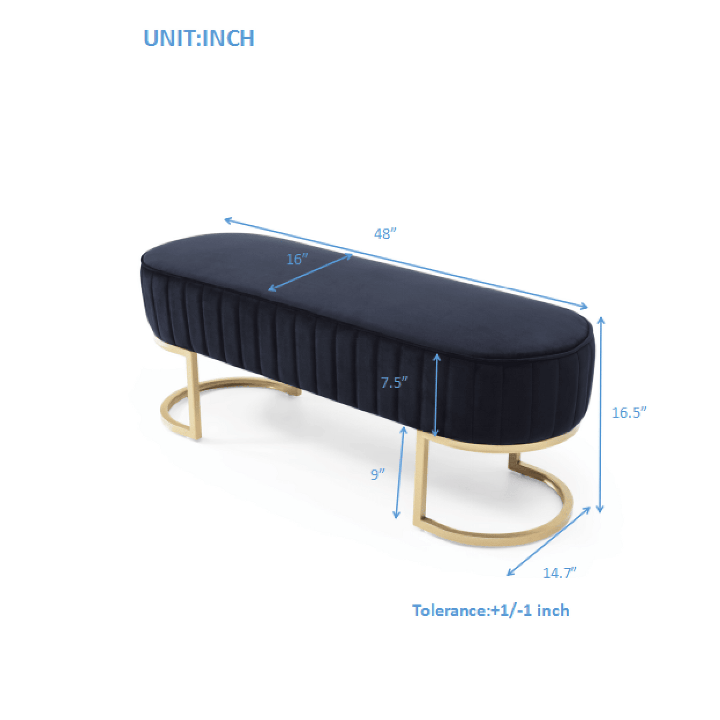 Chic Velvet Oval Upholstered Bench With Gold Metal Legs – 48" Modern Storage Ottoman For Bedroom, Living Room, Or Entryway - Beige