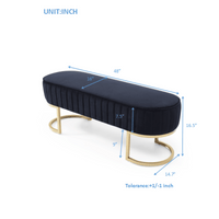 Chic Velvet Oval Upholstered Bench With Gold Metal Legs – 48" Modern Storage Ottoman For Bedroom, Living Room, Or Entryway - Beige