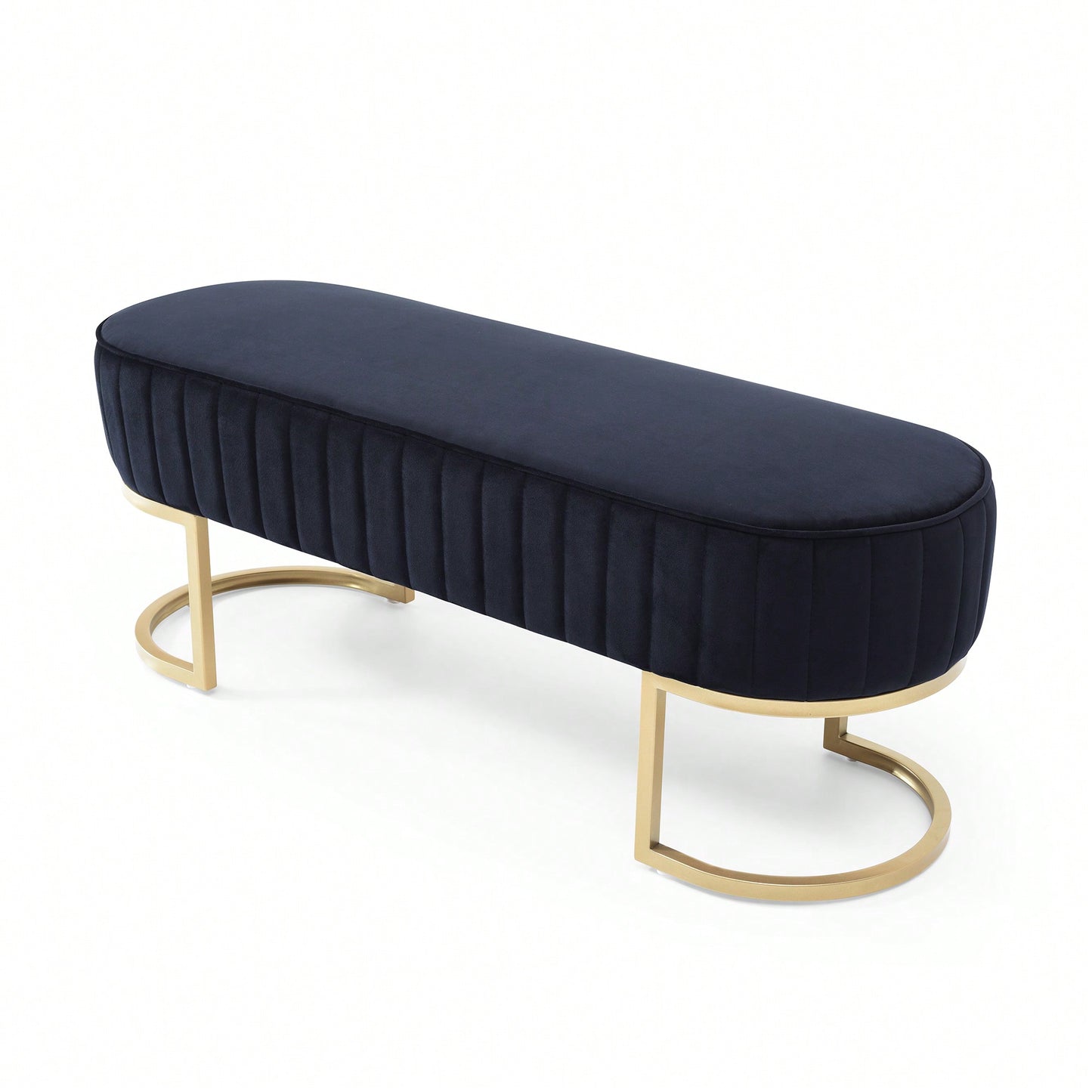 Chic Velvet Oval Upholstered Bench With Gold Metal Legs – 48" Modern Storage Ottoman For Bedroom, Living Room, Or Entryway - Beige