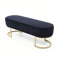 Chic Velvet Oval Upholstered Bench With Gold Metal Legs – 48" Modern Storage Ottoman For Bedroom, Living Room, Or Entryway - Beige