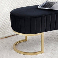 Chic Velvet Oval Upholstered Bench With Gold Metal Legs – 48" Modern Storage Ottoman For Bedroom, Living Room, Or Entryway - Beige