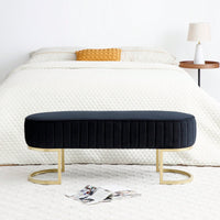 Chic Velvet Oval Upholstered Bench With Gold Metal Legs – 48" Modern Storage Ottoman For Bedroom, Living Room, Or Entryway - Beige