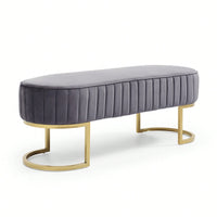 Chic Velvet Oval Upholstered Bench With Gold Metal Legs – 48" Modern Storage Ottoman For Bedroom, Living Room, Or Entryway - Beige